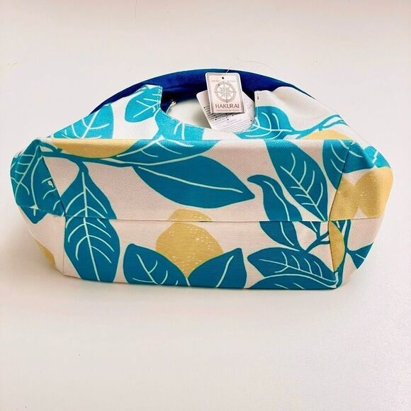 NWT Hakurai Off White Canvas Lemons & Leaves print  Gamaguchi clasped handle Bag - Picture 6 of 12